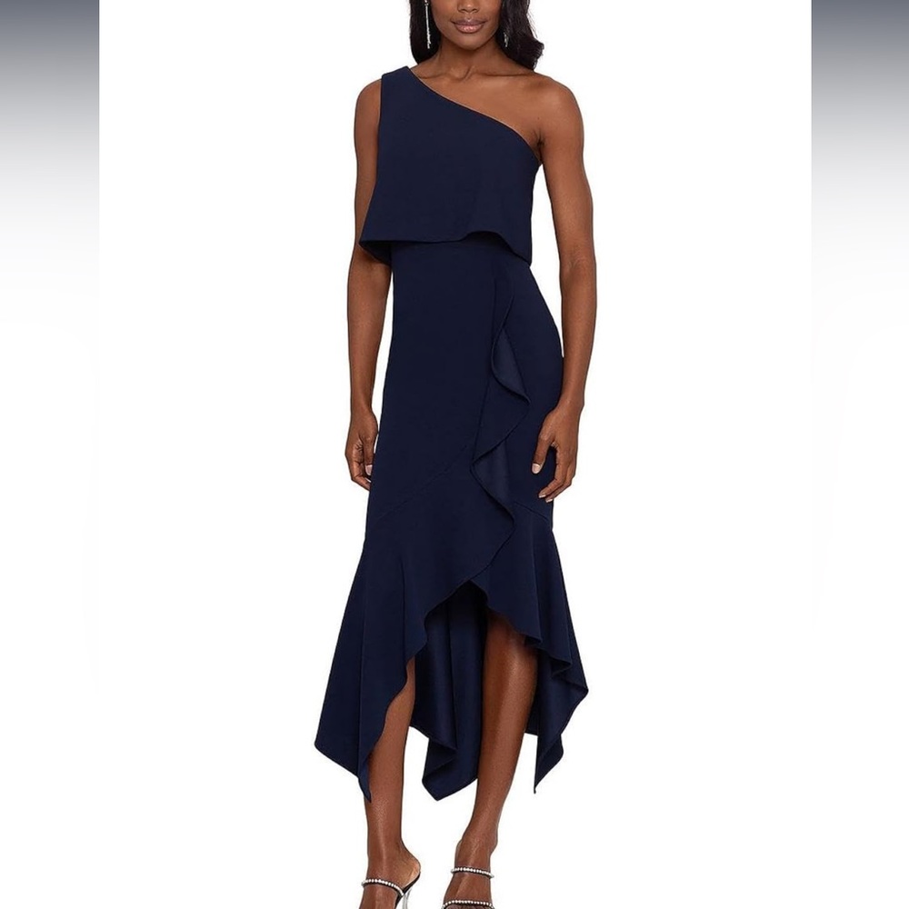 Xscape One Shoulder Pop Over Cocktail  Dress